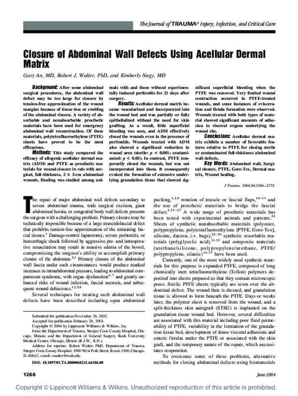 (PDF) Closure of Abdominal Wall Defects Using Acellular Dermal Matrix