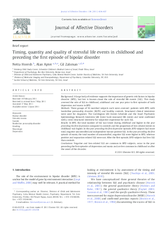 (PDF) Timing, quantity and quality of stressful life events in ...