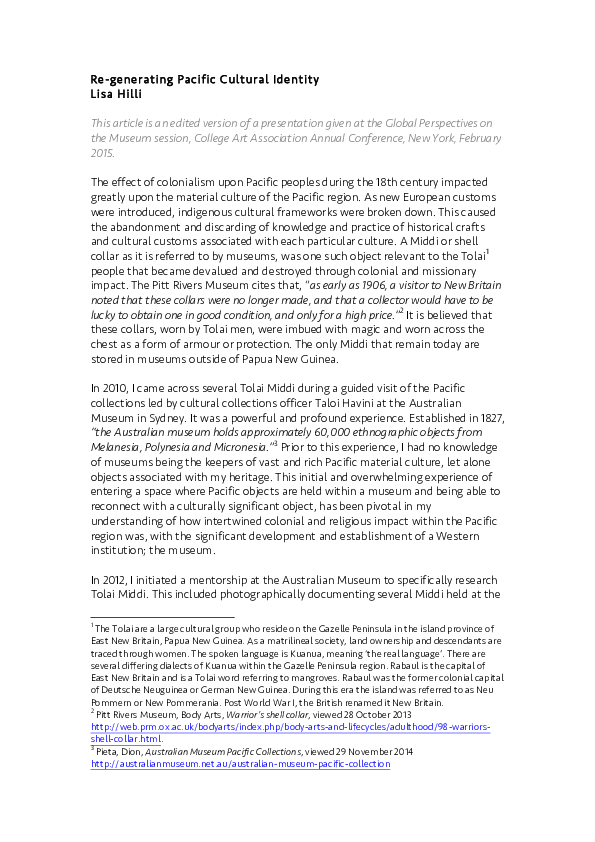 (PDF) Re-generating Pacific Cultural Identity,