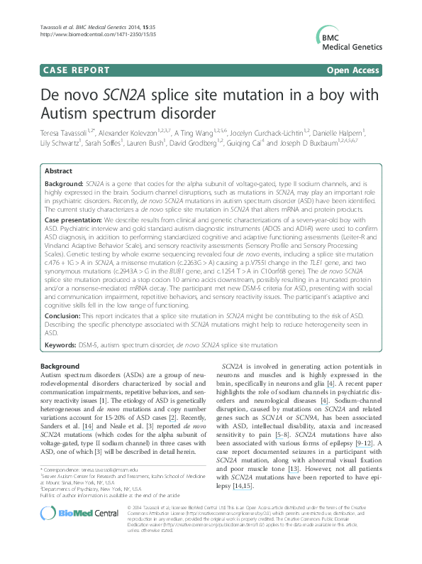 (PDF) De novo SCN2A splice site mutation in a boy with Autism spectrum ...