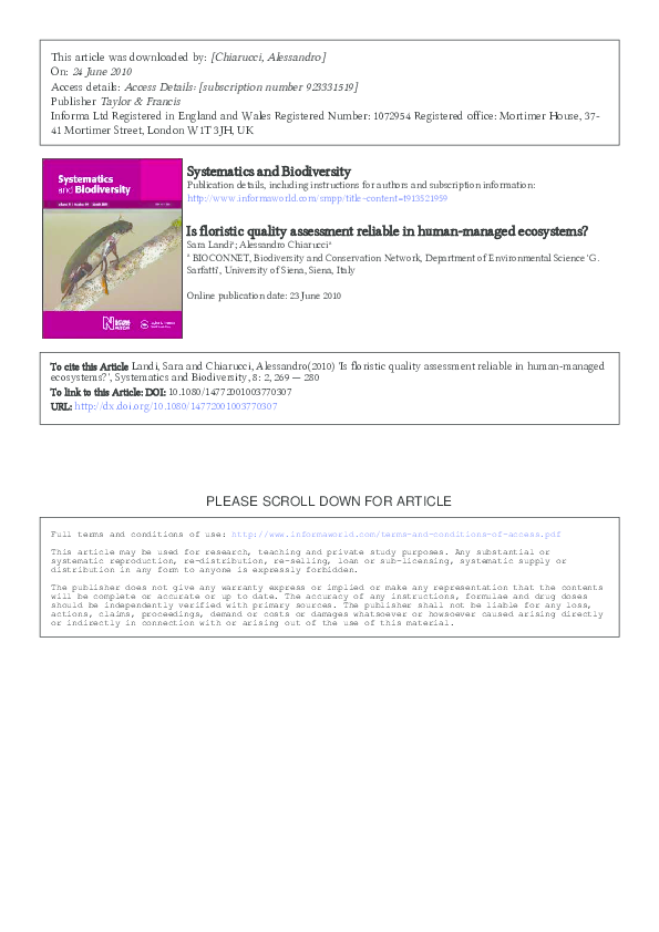 (PDF) Is floristic quality assessment reliable in human-managed ecosystems?