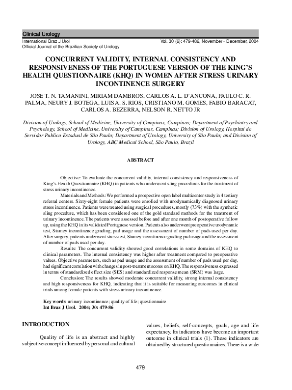 (PDF) Concurrent validity, internal consistency and responsiveness of ...