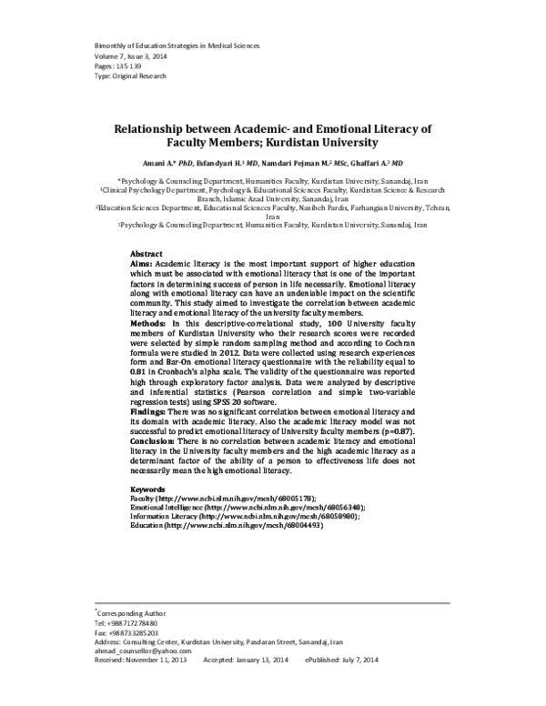 (PDF) Relationship between Academic- and Emotional Literacy of Faculty ...