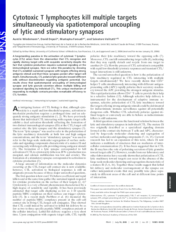 (PDF) Cytotoxic T lymphocytes kill multiple targets simultaneously via ...