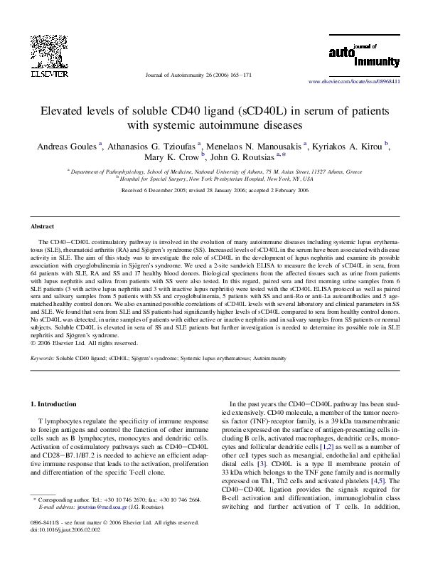 (PDF) Elevated levels of soluble CD40 ligand (sCD40L) in serum of ...