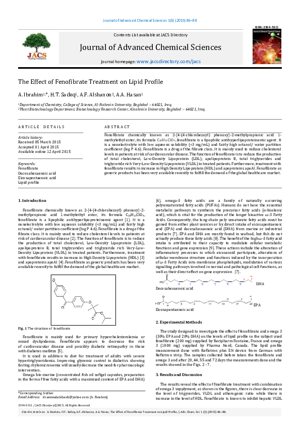(PDF) The Effect of Fenofibrate Treatment on Lipid Profile