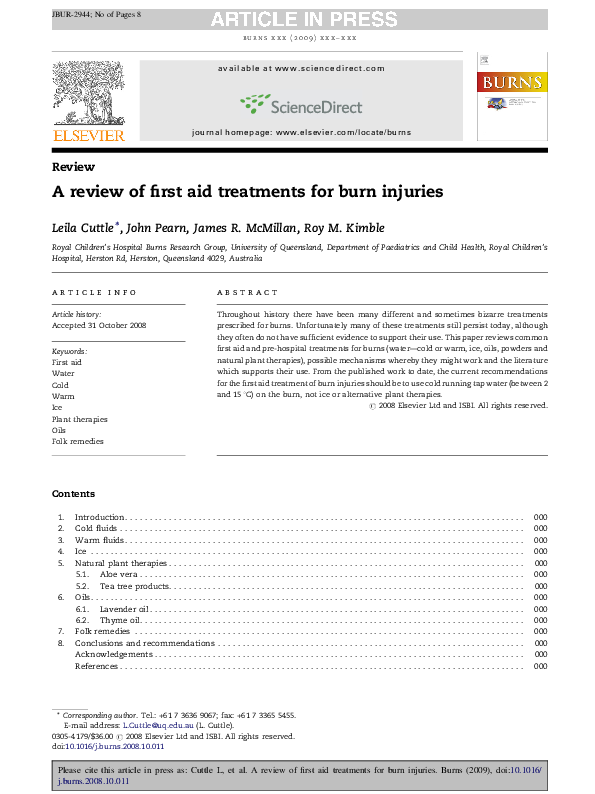 (PDF) A review of first aid treatments for burn injuries