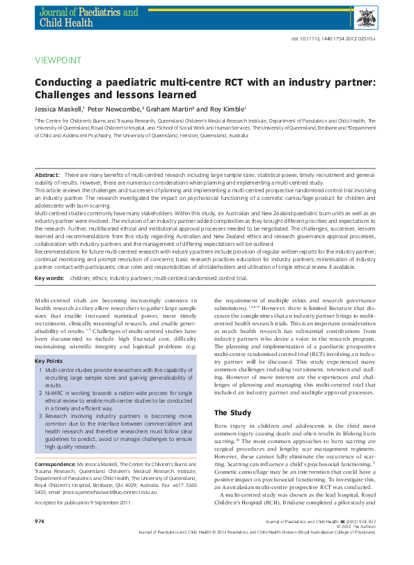 (PDF) Conducting a paediatric multi-centre RCT with an industry partner ...