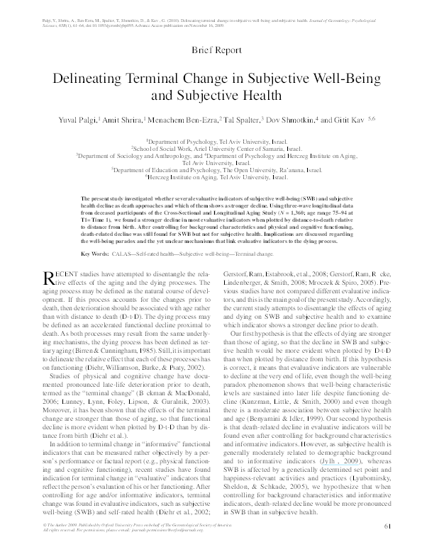 (PDF) Delineating Terminal Change in Subjective WellBeing and