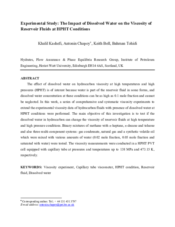 (PDF) Experimental Study: The Impact of Dissolved Water on the ...