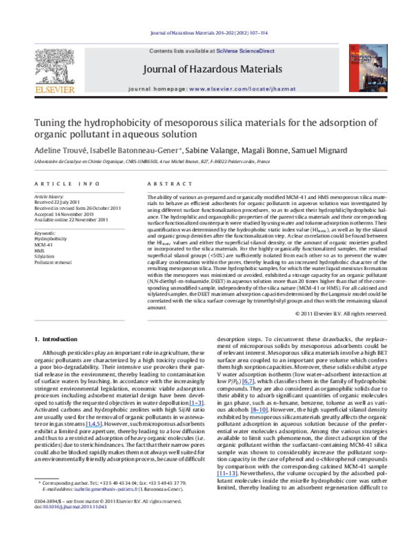 (PDF) Tuning the hydrophobicity of mesoporous silica materials for the ...