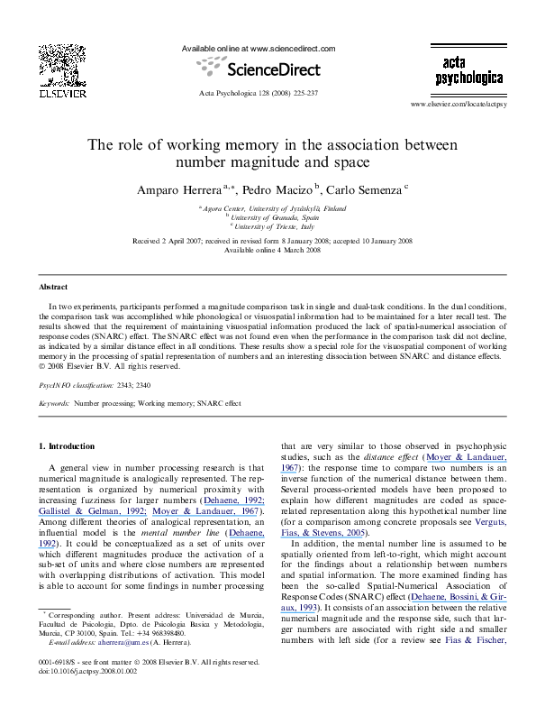(PDF) The role of working memory in the association between number ...