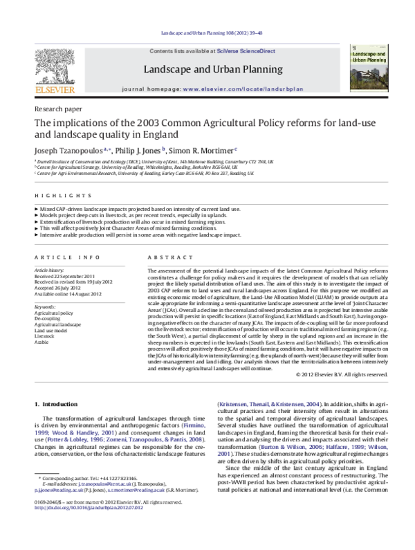 (PDF) The implications of the 2003 Common Agricultural Policy reforms ...