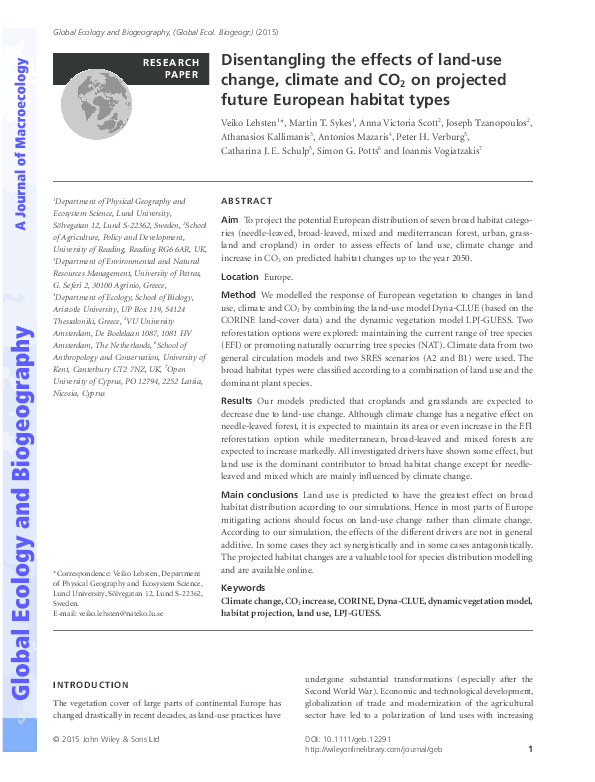 (PDF) Disentangling the effects of land-use change, climate and CO 2 on ...