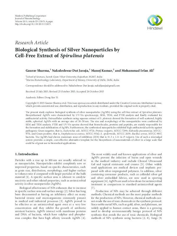 (PDF) Biological Synthesis of Silver Nanoparticles by Cell-Free Extract ...