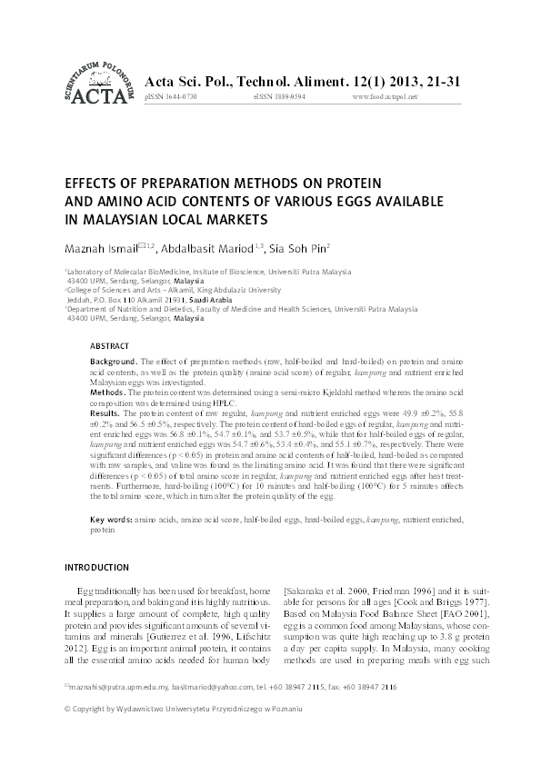 (PDF) Effects of preparation methods on protein and amino acid contents ...