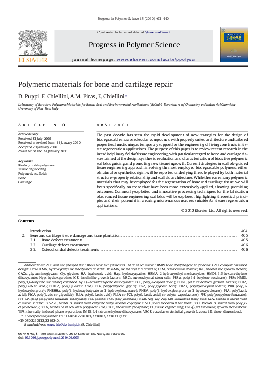 (PDF) Polymeric materials for bone and cartilage repair