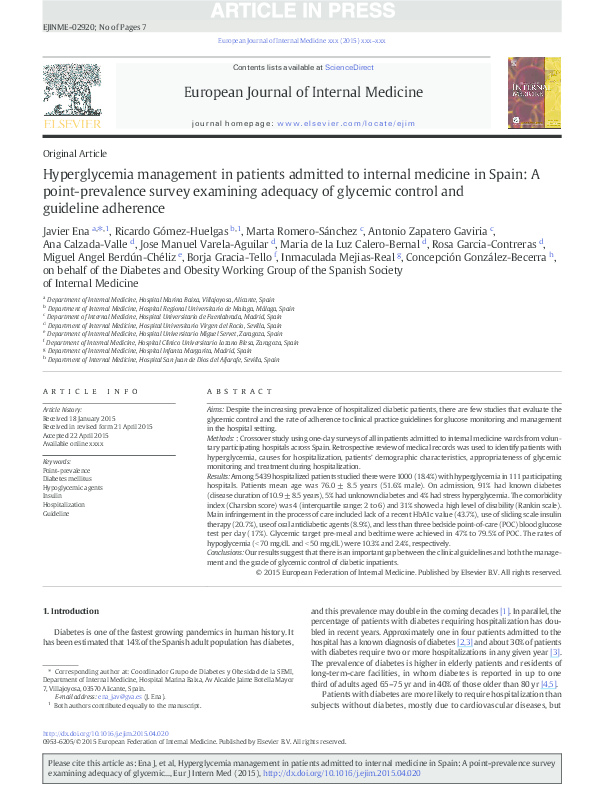 (PDF) Hyperglycemia management in patients admitted to internal