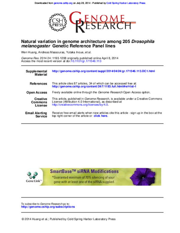 (PDF) Natural variation in genome architecture among 205 Drosophila ...
