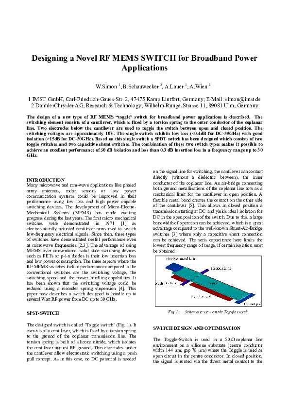 (PDF) Designing a Novel RF MEMS SWITCH for Broadband Power Applications
