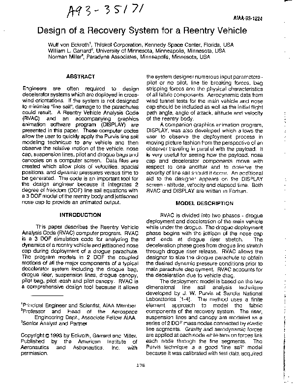 (PDF) Design of a recovery system for a reentry vehicle