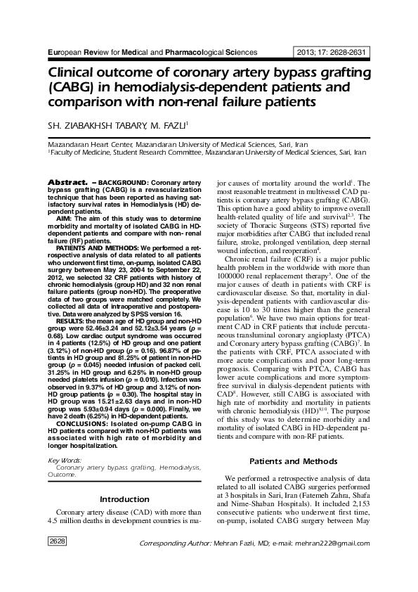 (PDF) Clinical outcome of coronary artery bypass grafting (CABG) in ...