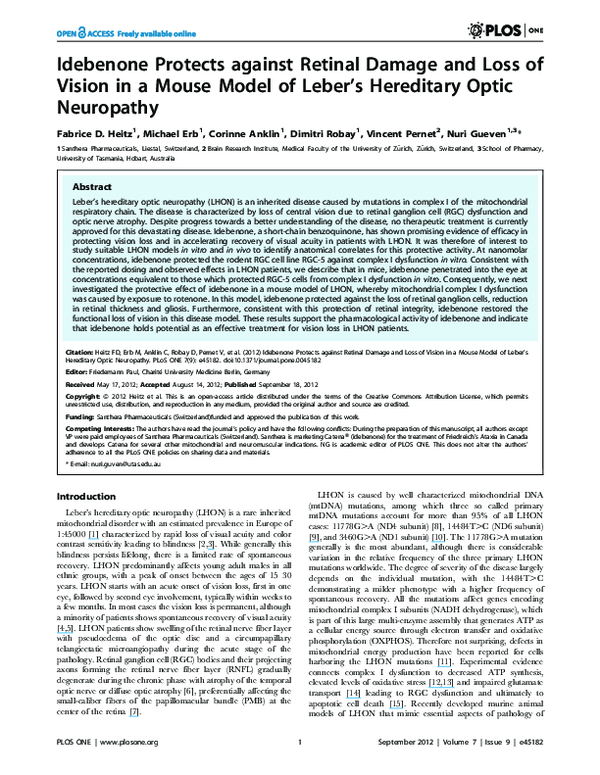 (PDF) Idebenone Protects against Retinal Damage and Loss of Vision in a