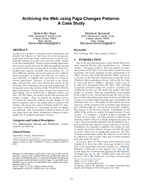(PDF) Archiving the web using page changes patterns: a case study