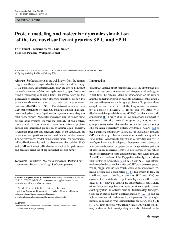 (PDF) Protein modeling and molecular dynamics simulation of the two ...