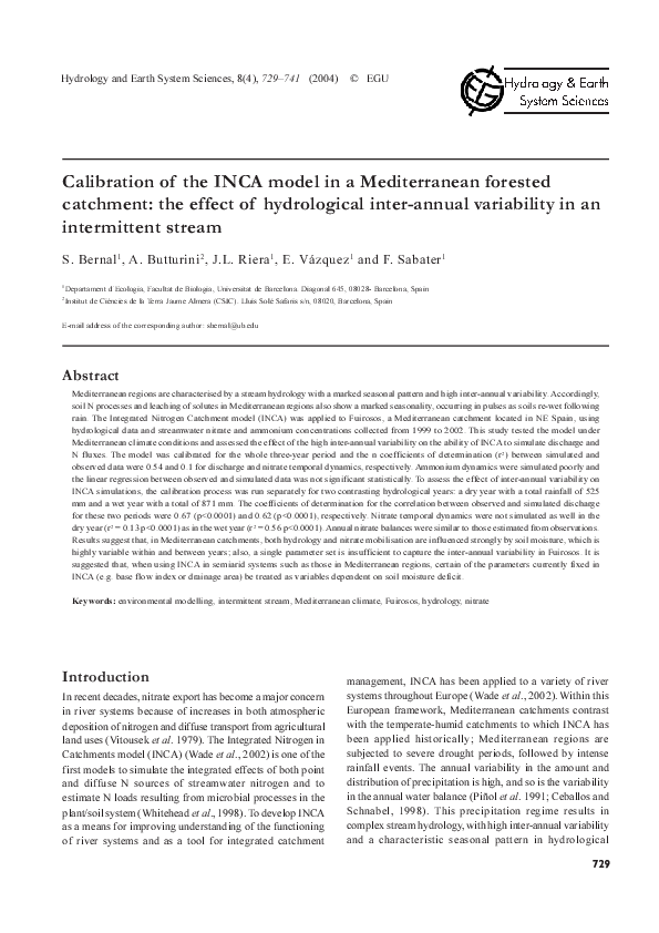 (PDF) Calibration of the INCA model in a Mediterranean forested ...