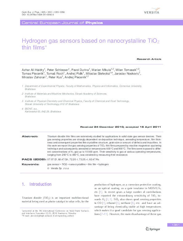 (PDF) Hydrogen gas sensors based on nanocrystalline TiO 2 thin films