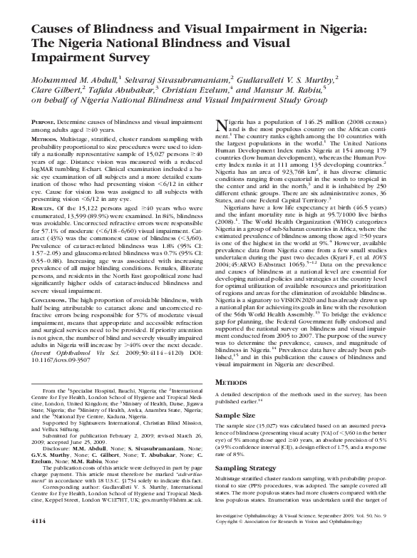 (PDF) Causes of Blindness and Visual Impairment in Nigeria The Nigeria