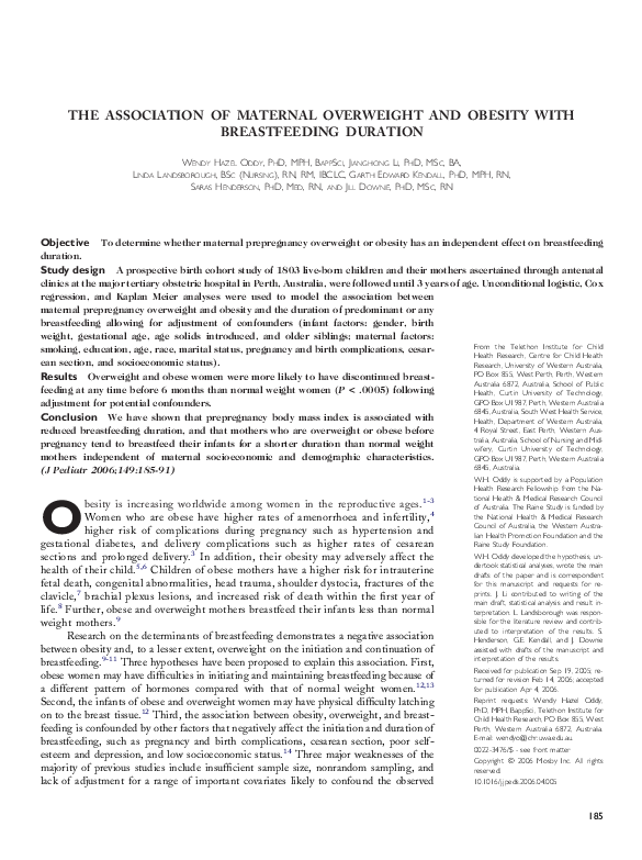 (PDF) The association of maternal overweight and obesity with ...