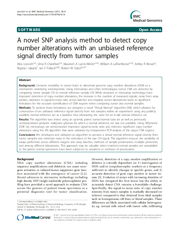 (PDF) A novel SNP analysis method to detect copy number alterations ...
