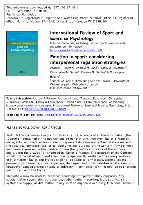 (PDF) Emotion in sport: considering interpersonal regulation strategies