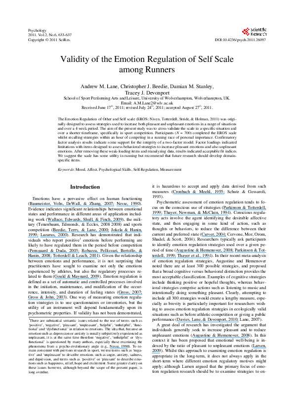 (PDF) Validity of the Emotion Regulation of Self Scale among Runners