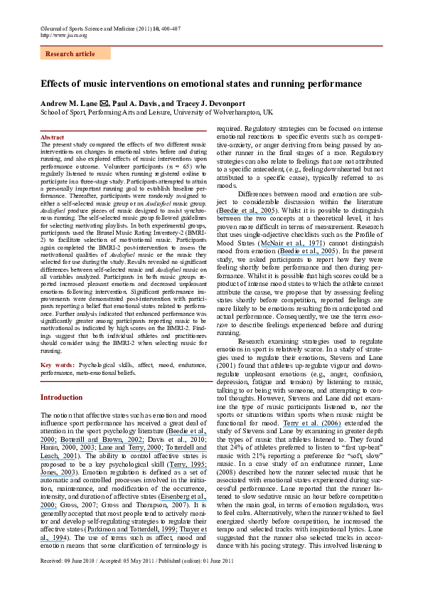 (PDF) Effects of music interventions on emotional States and running ...