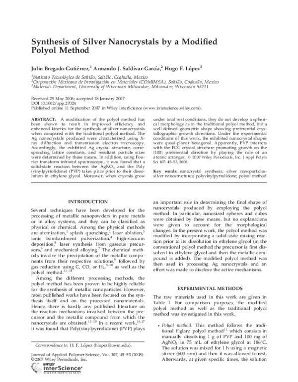(PDF) Synthesis of silver nanocrystals by a modified polyol method