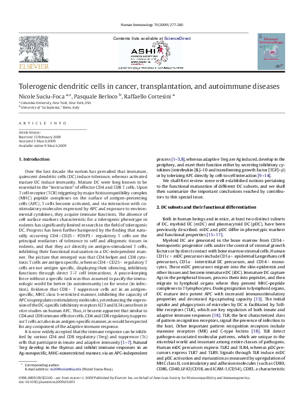 (PDF) Tolerogenic dendritic cells in cancer, transplantation, and ...