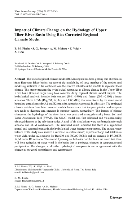 (PDF) Impact of Climate Change on the Hydrology of Upper Tiber River ...