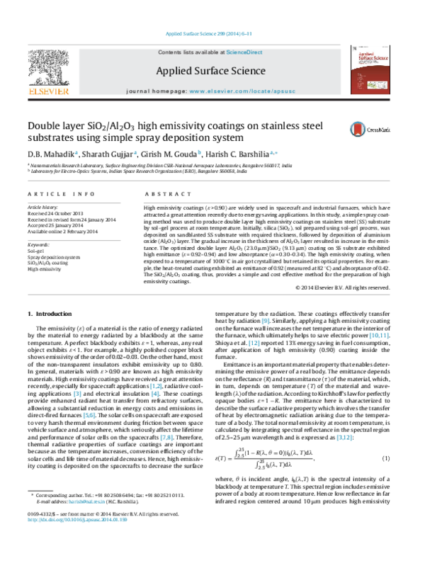 (PDF) Double layer SiO2/Al2O3 high emissivity coatings on stainless