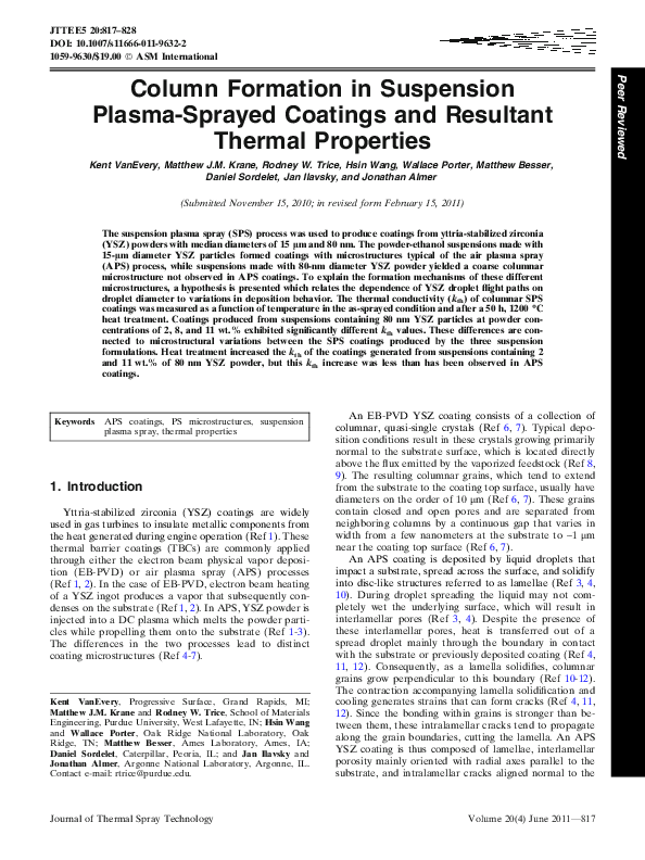 (PDF) Column Formation in Suspension Plasma-Sprayed Coatings and ...