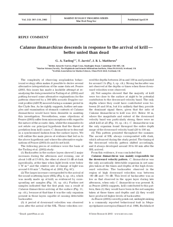 (PDF) Calanus finmarchicus descends in response to the arrival of krill ...