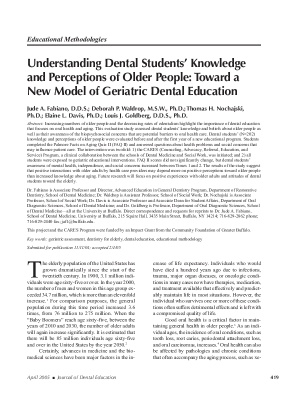 (PDF) Understanding dental students' knowledge and perceptions of older ...