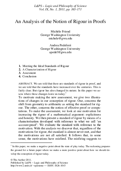 (PDF) An Analysis of the Notion of Rigour in Proofs