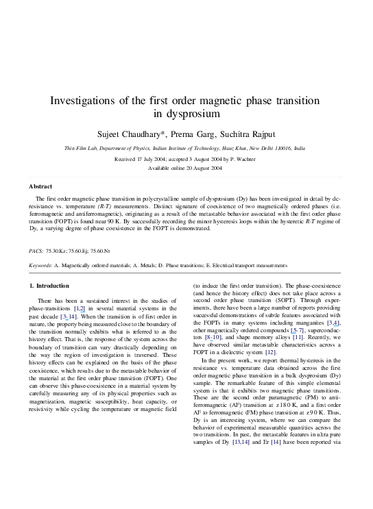 (PDF) Investigations of the first order magnetic phase transition in ...