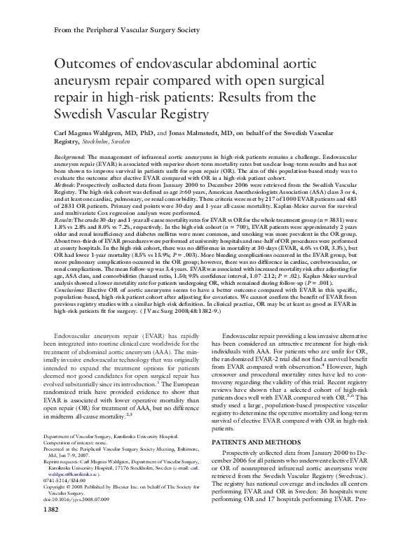 (PDF) Outcomes of endovascular abdominal aortic aneurysm repair ...