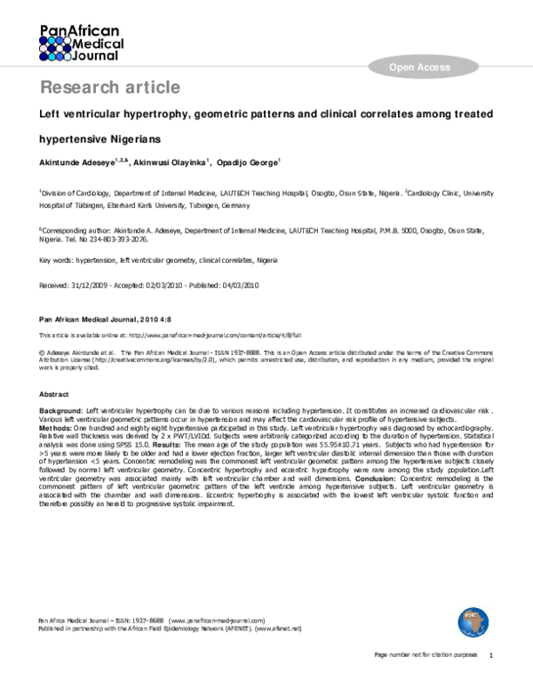(PDF) Left ventricular hypertrophy, geometric patterns and clinical ...