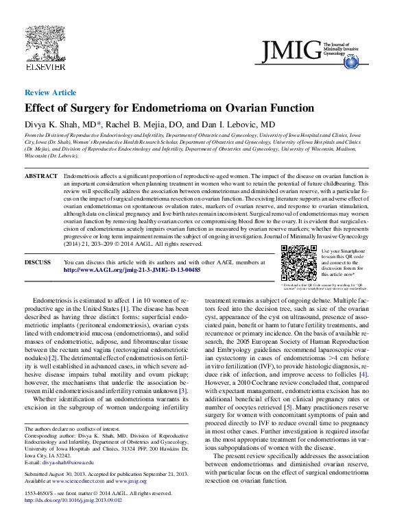 (PDF) Effect of Surgery for Endometrioma on Ovarian Function