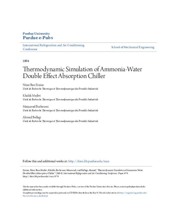 (PDF) Thermodynamic Simulation of Ammonia-Water Double Effect ...